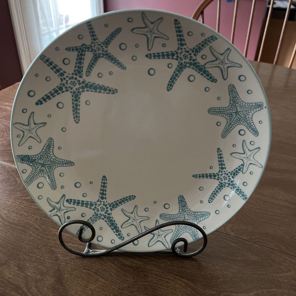 Venice Dinner Plate Pfaltzgraff 10 3/4" EUC Starfish Aqua Beach Pattern
